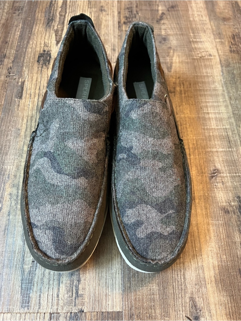Sperry Men’s Slip-On Camouflage Loafers in Olive and Gray